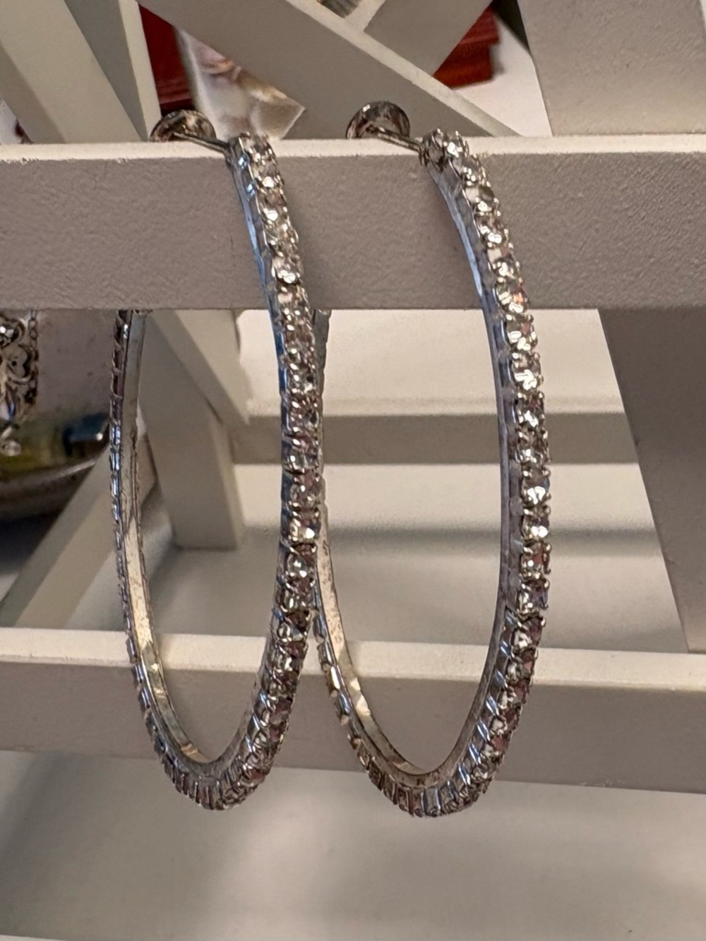 Silver Crystal Hoop Earrings - Women's Jewelry